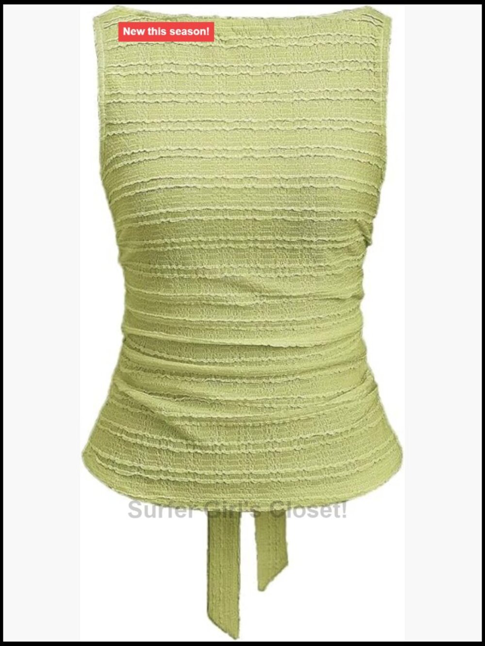 Women's Bow Tie Back Textured Boat Neck Sleeveless Tank Top
